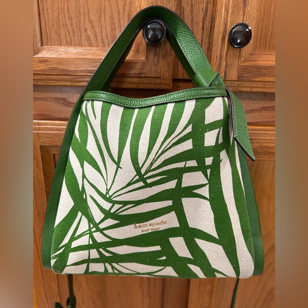 Kate Spade Green and Cream Canvas Leaf Tote